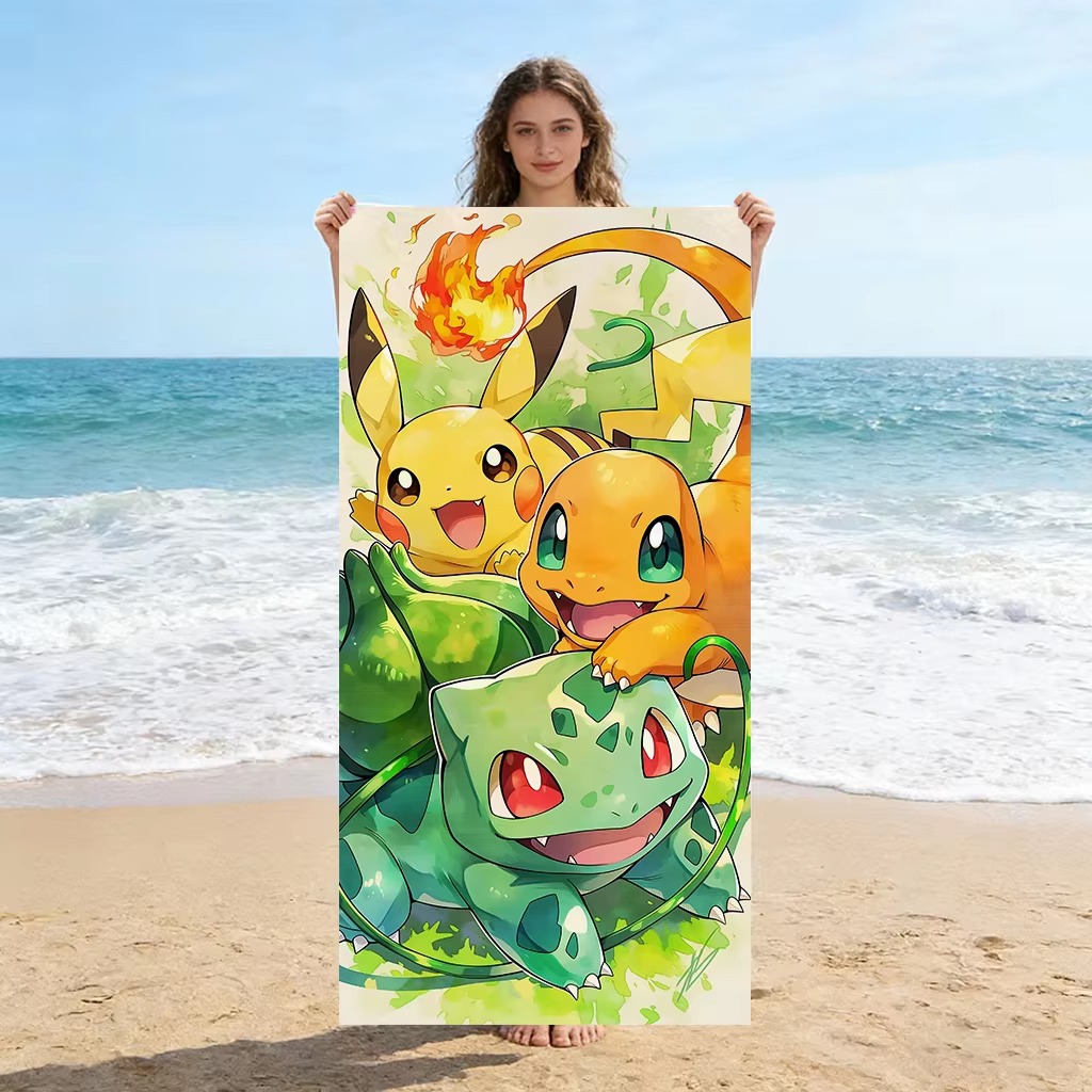 Beach Towel Large - Пляжное полотенце P-Pokemon Starters с принтом