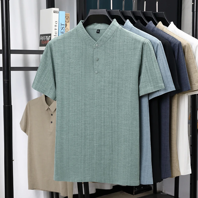 Linen Shirt Breathable - Мужские льняные рубашки с воротником-стойкой и