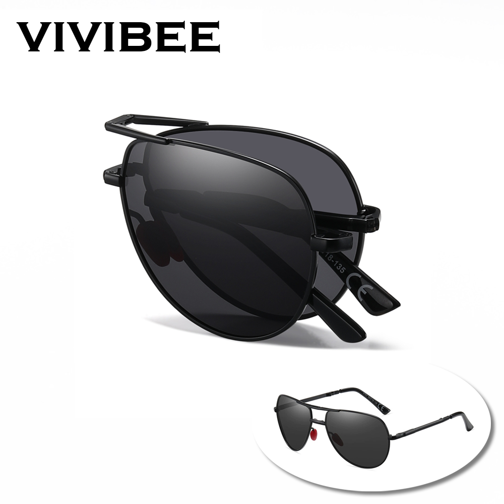 Sunglasses Aviator Polarized - VIVIBEE металлические пилотные черные складные солнцезащитные