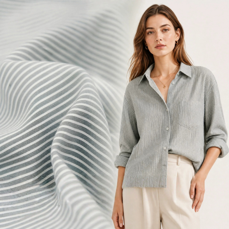 Японская серо-белая тонкополос – обзор и цена Linen Shirt Breathable